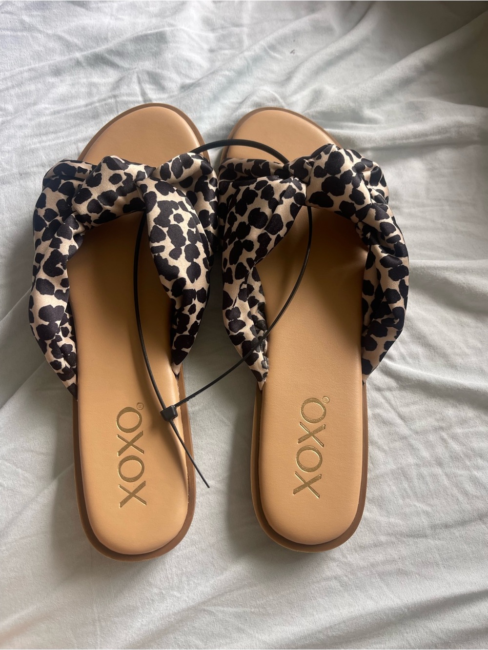 XOXO Leopard-Print Knot Slide Sandals - Black & Beige